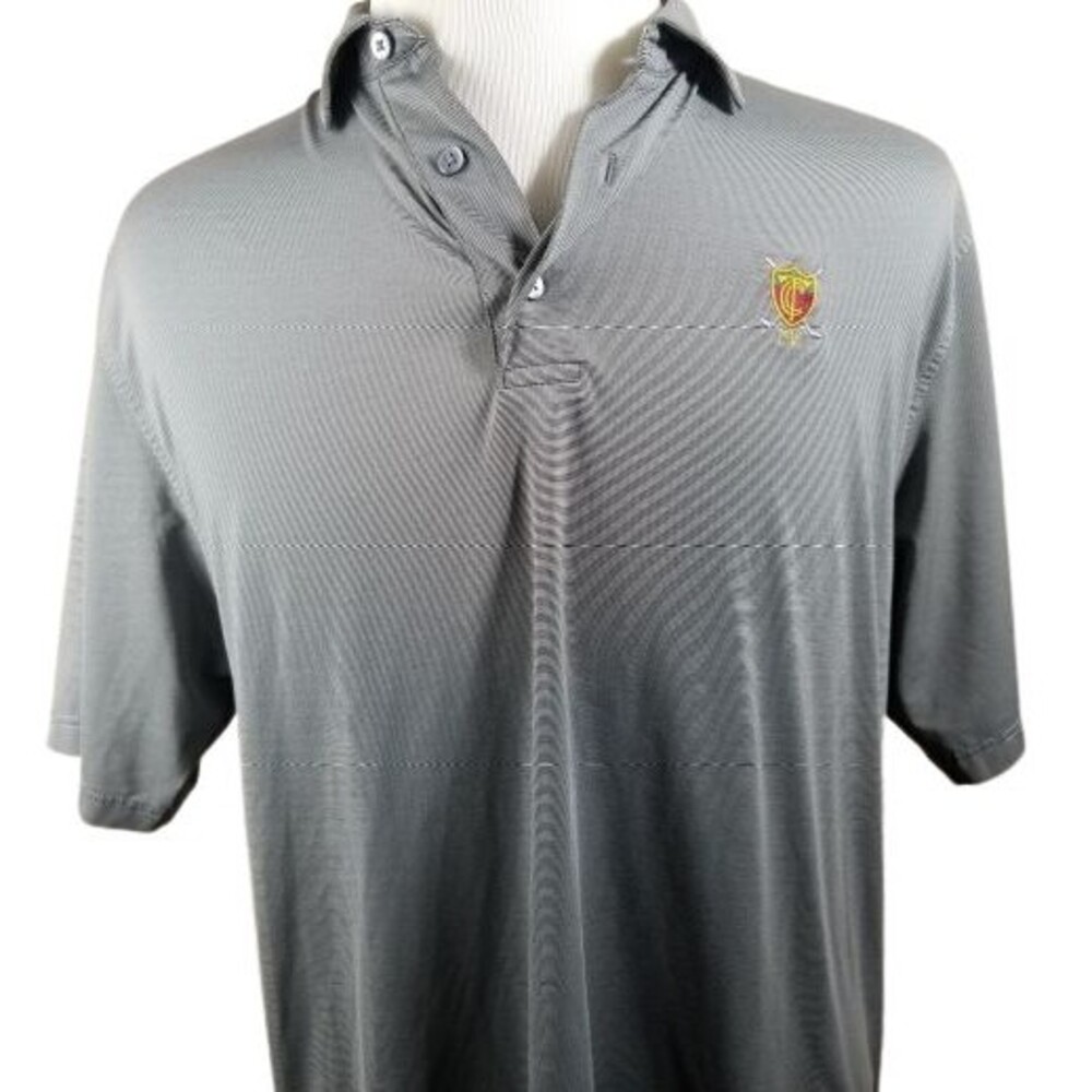 FootJoy FJ Golf Shirt Mens Large Polo Black Gray Striped Short Sleeve Stretch